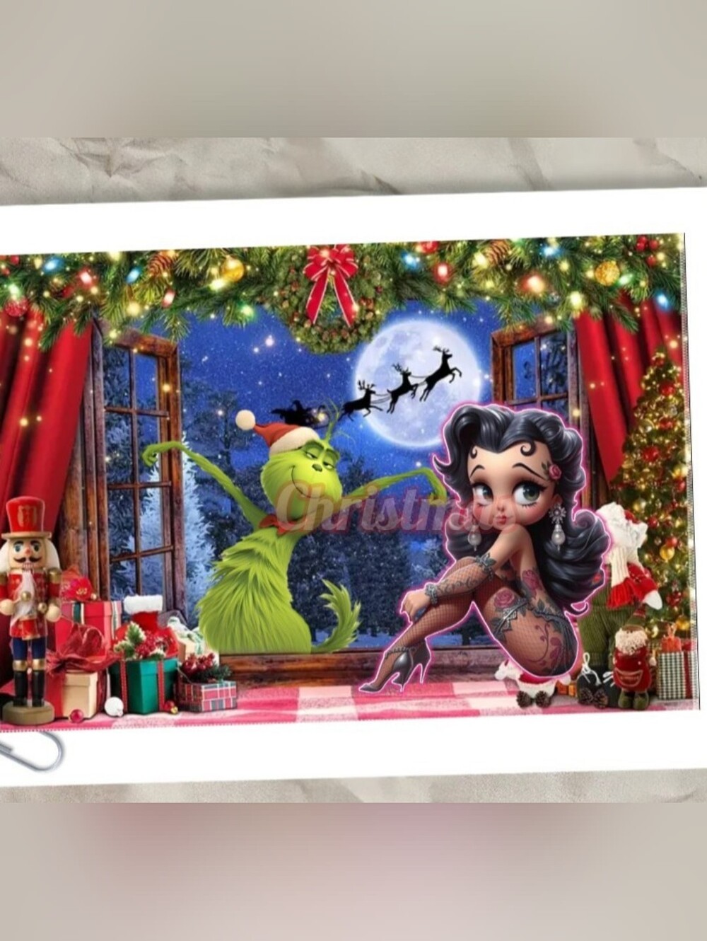 Grinch Holiday Scene Wall Art with Festive Red & Green